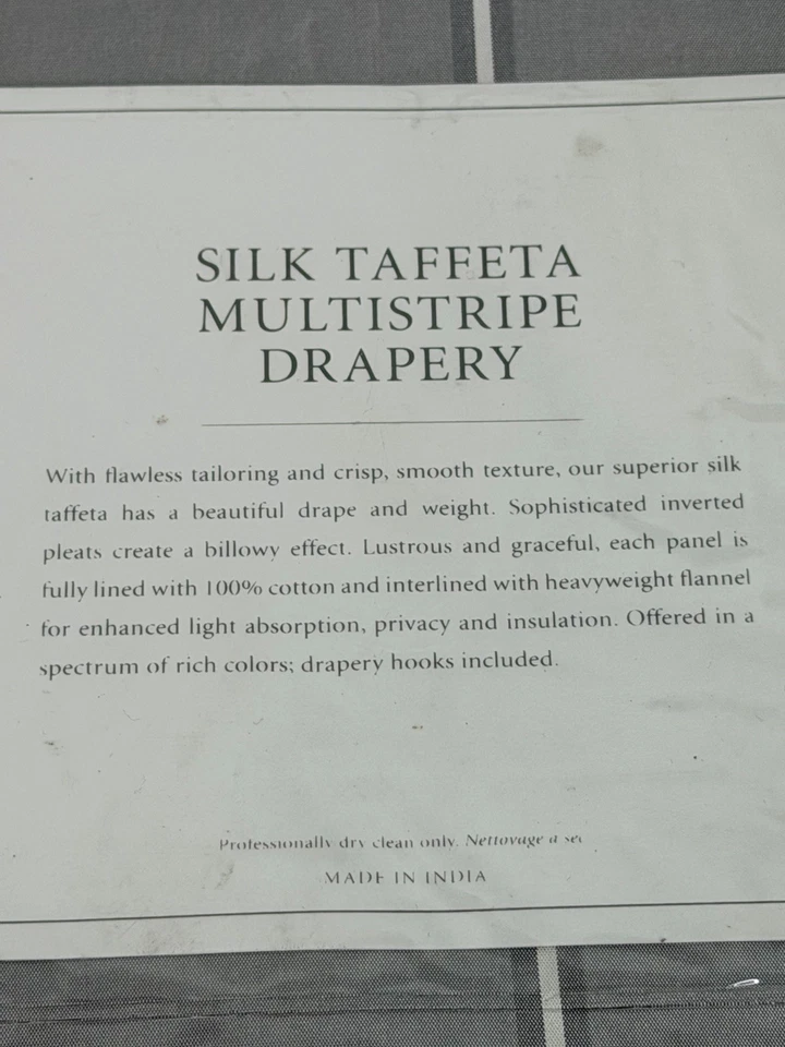 "Herrajes de restauración tafetán de seda varias rayas cortinas de bolsillo 50" x 96"" niebla" Foto 4 de 4
