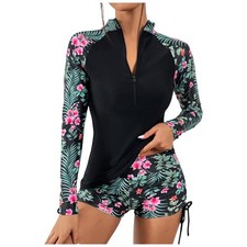 Women Two Piece Rash Guard Long Sleeve Swimsuits UV UPF size med