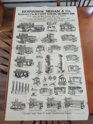 HUGE 40X24" Antique Civil War Era advert Broadside Richardson, Meriam Machinery