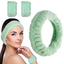 Spa Headband Women Microfiber Facial Makeup Hairband with Wristbands Elastic ...