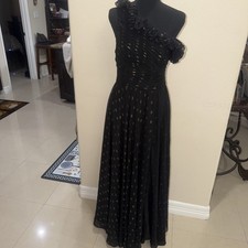 Ieena for Mac Duggal One-Shoulder Metallic Gold-Dot Ruffle Gown Size 2