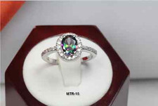 OVAL CUT STERLING SILVER 925 CZ MYSTIC RAINBOW TOPAZ W ACCENTS RING-1.6 CTW sz8