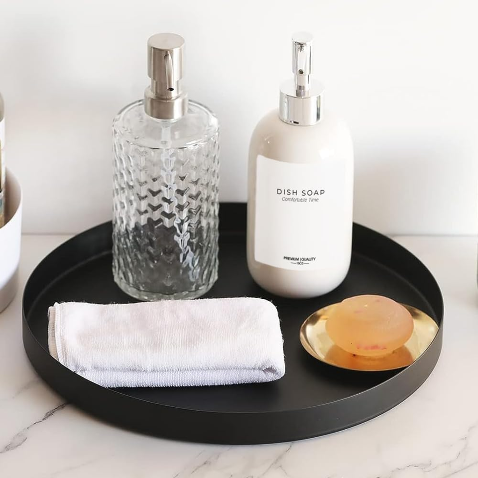 Black round Metal Candle Holder Tray, Decorative Serving Tray for