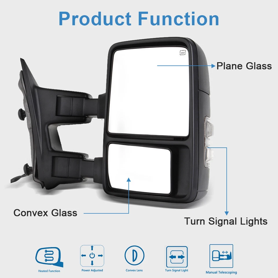 LEFT+RIGHT For 99-07 Ford F250/F350/F450 Power+Heated+Smoke Signal Tow Mirrors - Изображение 3 из 4