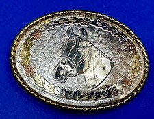 Horse Head - Vintage Etched Gold Silver Color Belt Buckle Marked W Made In Usa
