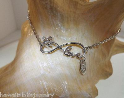Hawaiian Rhodium 925 STER Silver Turtle Infinity Love Joy DC Chain Anklet 9''-11''
