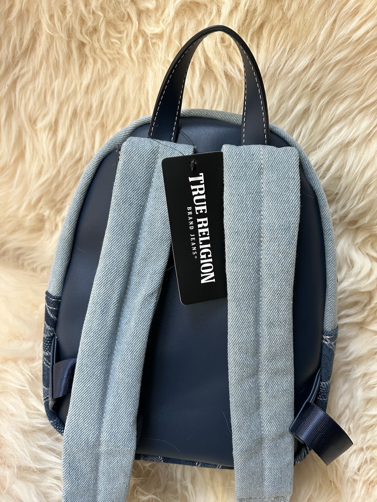 NWT TRUE RELIGION Mini Denim Sky Logo Backpack Original Price $120 image 3
