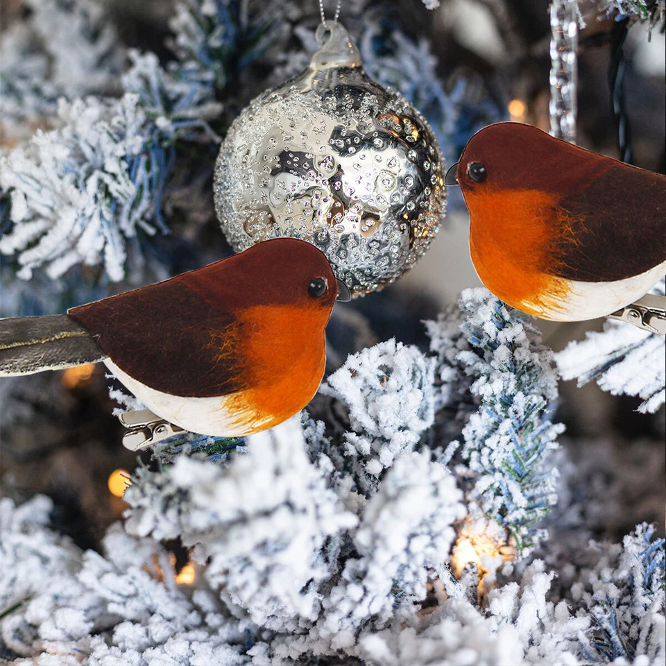 6x/12x Mini Clip On Robins Cute Festive Tree Bird Simulation Feather Decoration - Image 4 of 4