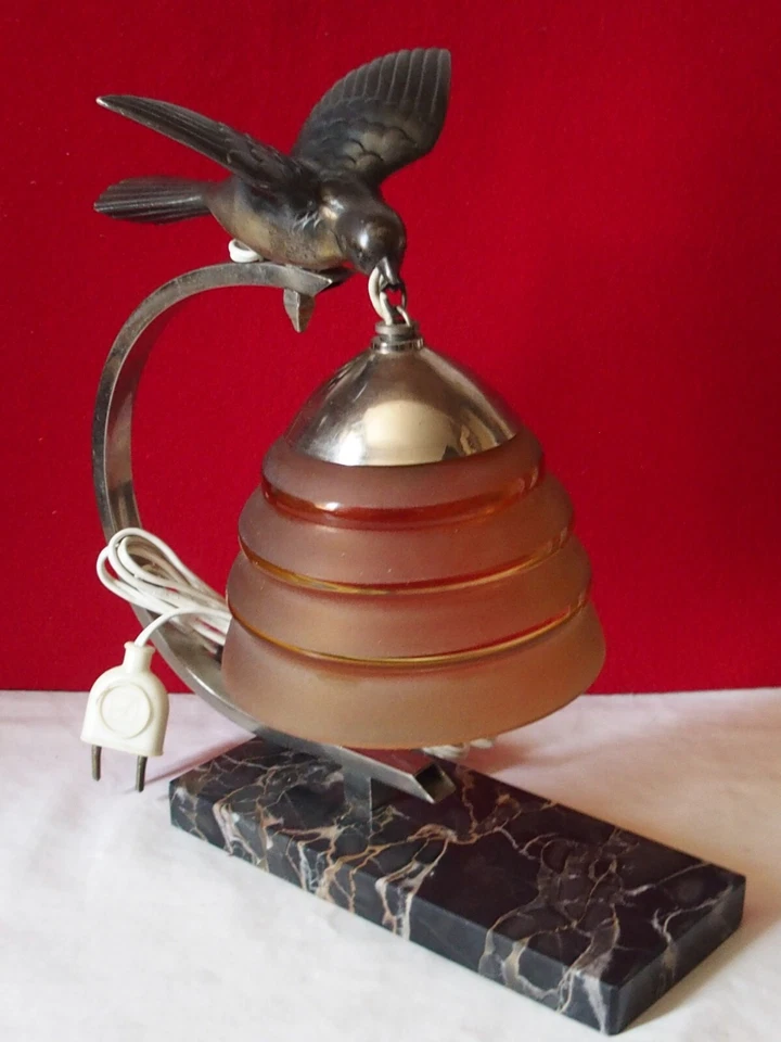 LAMPE ANCIENNE PERIODE ART DECO /OISEAU - Photo 3/4