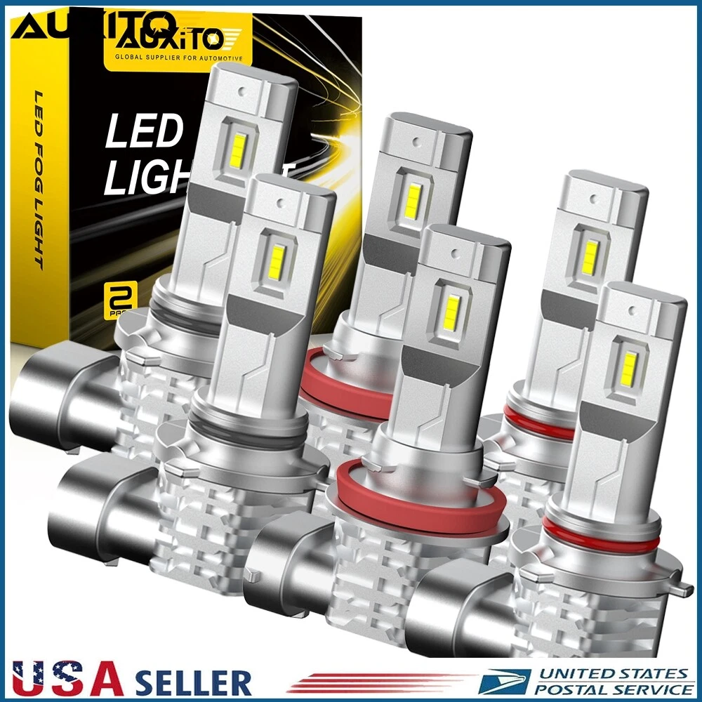 AUXITO 9005 9006 H11 LED Combo Headlight High Low Beam Bulb White Fog Light Kit