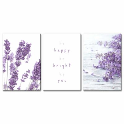 wall26 - 3 Panel Purple Lavender Flowers - Canvas Wall Art Home