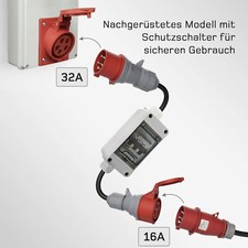 32A CEE Starkstrom Adapter mit FI Schalter Stecker Kupplung 32A auf 16A 5x2,5 dé