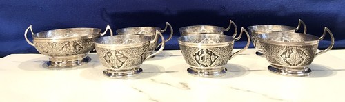 Hand Engraved Middle Eastern Tea&Coffee Cup Holder Set,84 SOLID Silver 752 grams - Picture 6 of 22