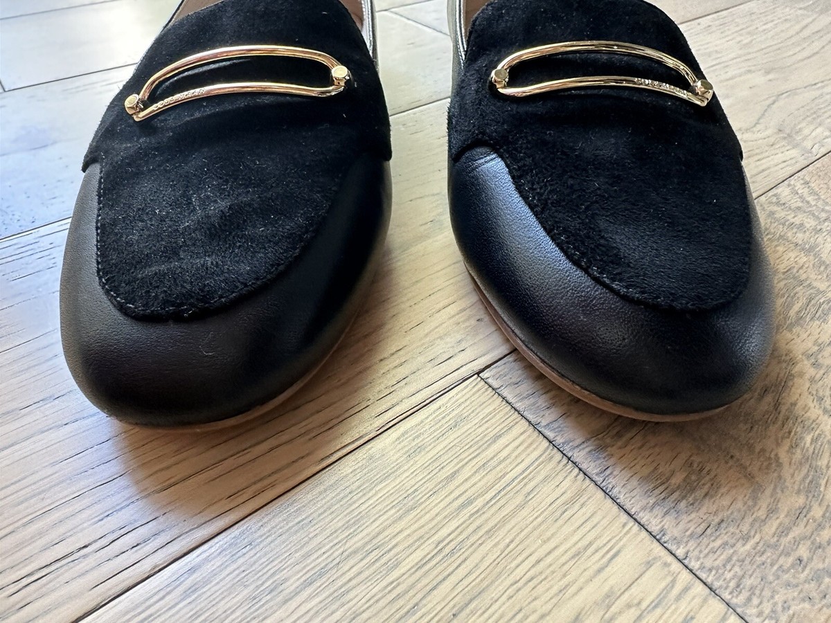 Cole Haan Grand Womens Leather Suede Black Loafers Gold  display picture 1
