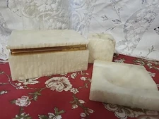 Mid Century Italian Alebaster Stone Desk Smoke Set