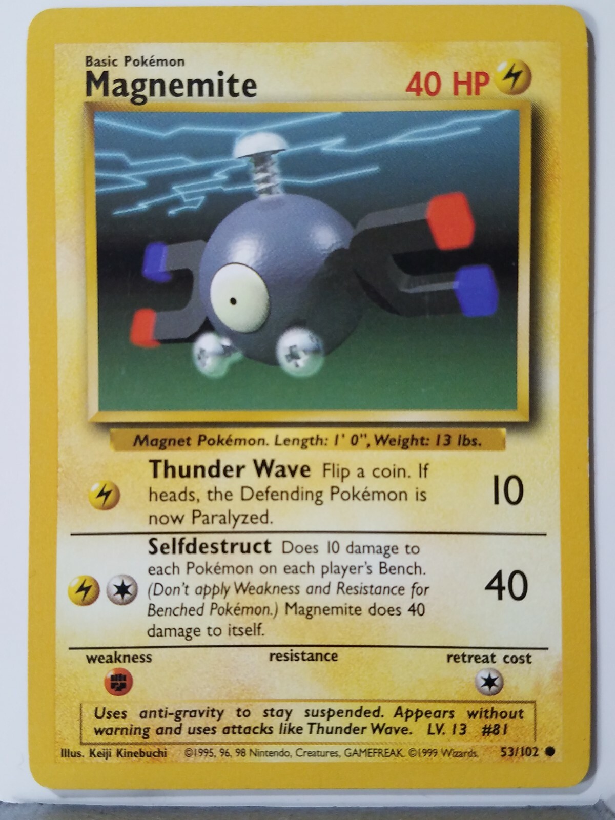 Magnemite 53/102 LP - B2G1F - 1999 Base Set Pokemon Card - $2 Combined Shipping