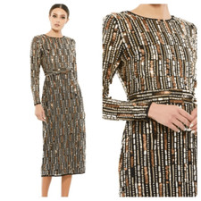 Mac Duggal 93590 Embellished High Neck Long Sleeve Midi Dress Size 8