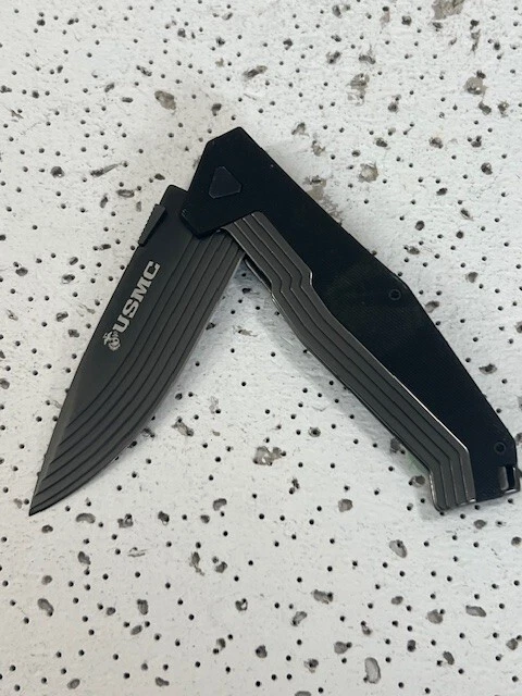 Cuchillo plegable táctico USMC Marines A/O negro 8” abierto —- Foto 3 de 4