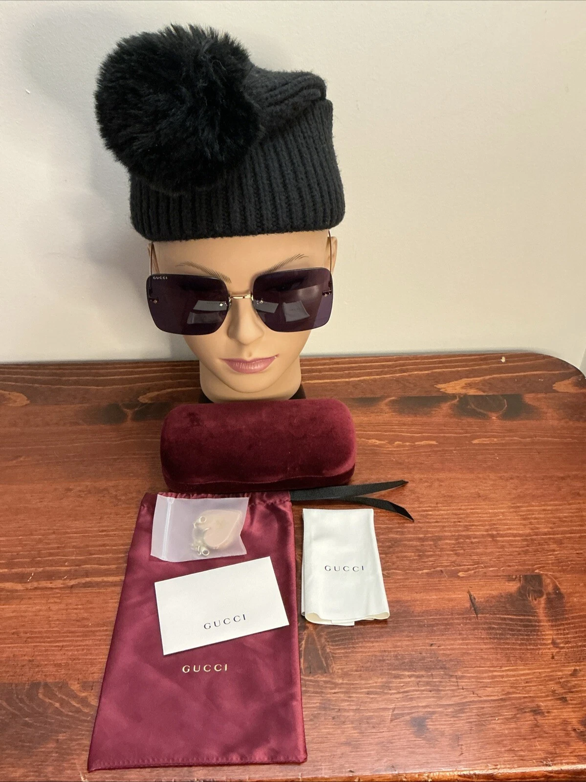 Lunettes de soleil femme GUCCI GG1147S 004 carrées dorées 62#19 135 + accessoires