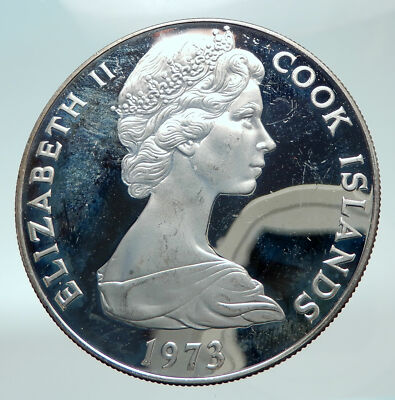 1973 COOK ISLANDS Elizabeth II James Cook Proof Silver 7.5 Dollar