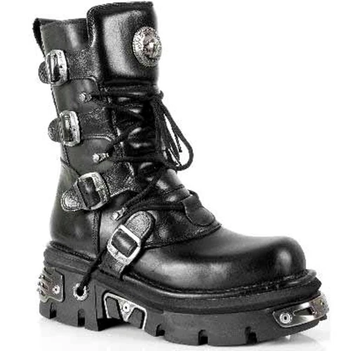 New Rock M.373-S4 UNISEX Metallic Boots Black 100% Leather Goth Biker Fashion