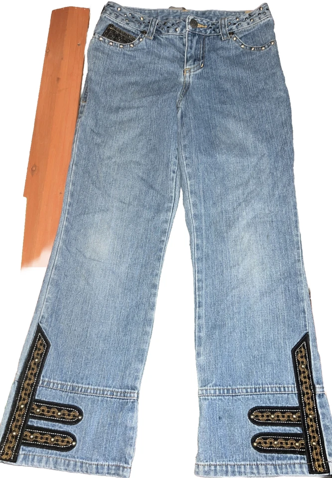 Jeans Vintage Mary Kate And Ashley Niñas Talla 7 Bordados Floral Corte Bota Foto 2 de 4