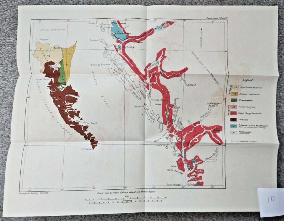 1913 Geological Map of the route between Calvert Island + Prince Rupert - Canada - Image 1 of 1