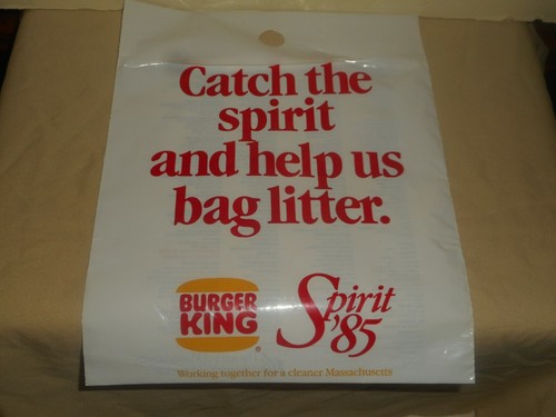 Vintage BURGER KING Car Trash Litter Bag MASSACHUSETTS Locations 1985 SPIRIT 85 - Foto 11 di 12