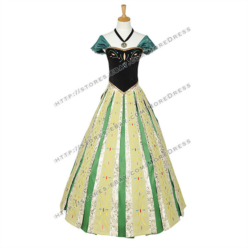 anna green dress cosplay Film Frozen Costume Princess Evening Ball Gown Women's Outfit Appliqué & Embroidery
