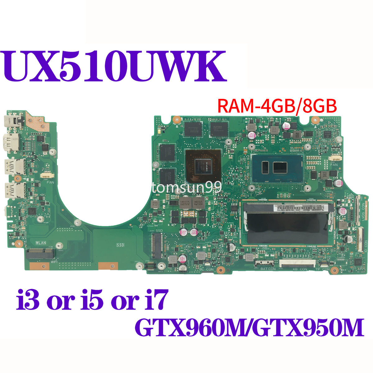 For Asus UX510UW UX510UXK UX510UX Motherboard W/ I5 I7 CPU GTX950 GTX960M  GPU
