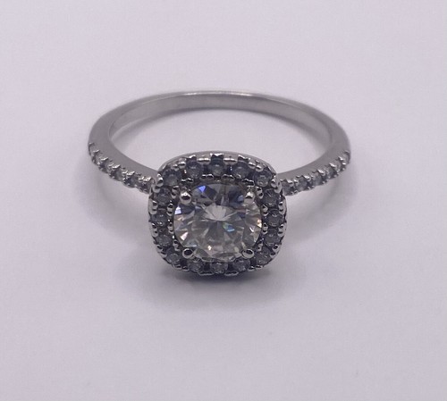 Park Lane 1 Carat Moissanite Ring with Cushion Halo - Sterling Silver, UK Q 3/4 - Picture 5 of 12