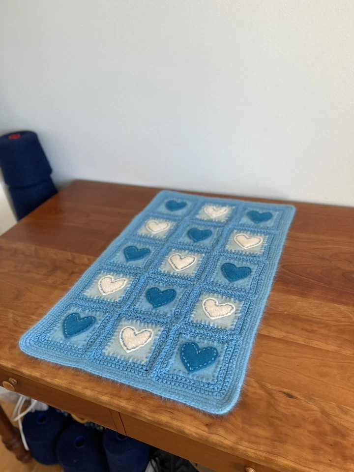 Красивое 100% кашемировое стеганое вручную синее детское одеяло ручной работы как новое - Изображение 4 из 4