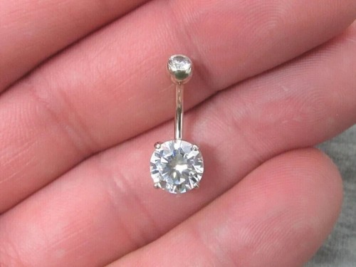 1.50Ct Round Lab Created Diamond Women's Belly Button Ring 14K White Gold Finish - Picture 4 of 4