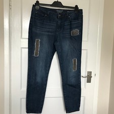 Jennifer Lopez Skinny Ankle Jeans Size 8 L26 Beaded Distressed Pockets Cotton