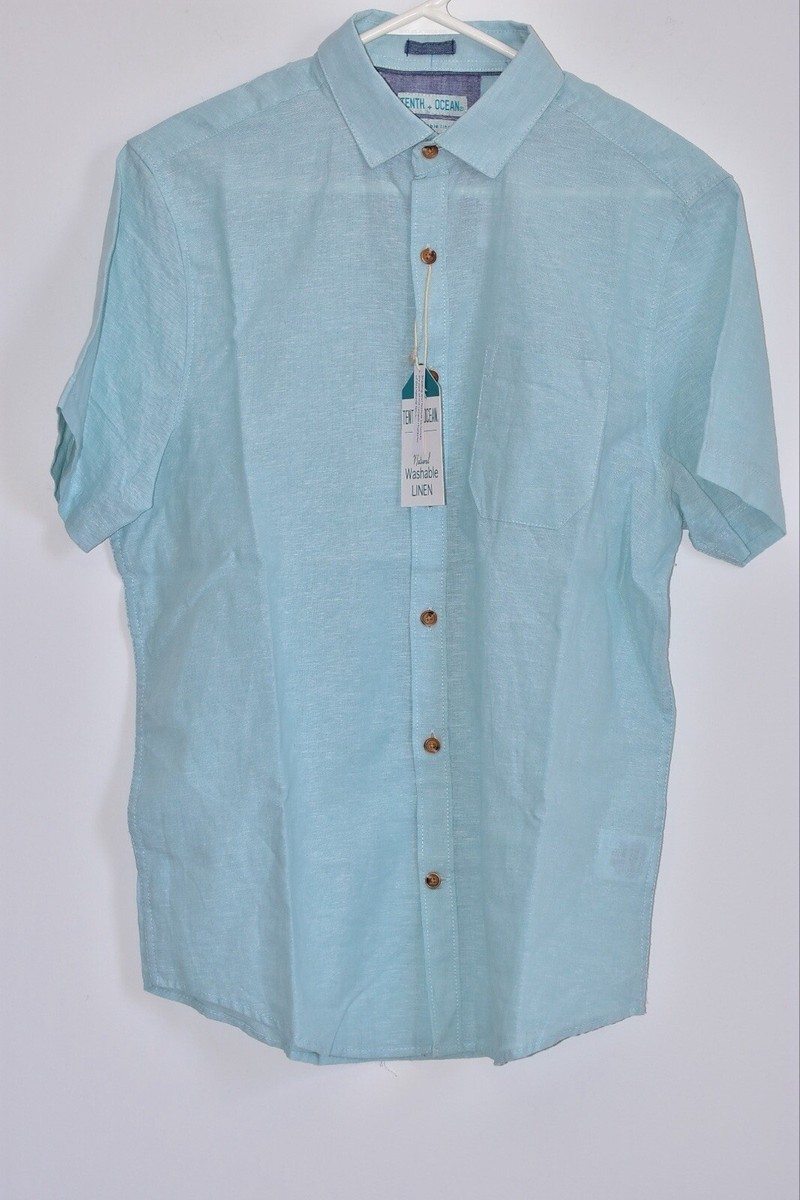 New! $50 TENTH + OCEAN Men's Linen Blend Shirt Canal Blue