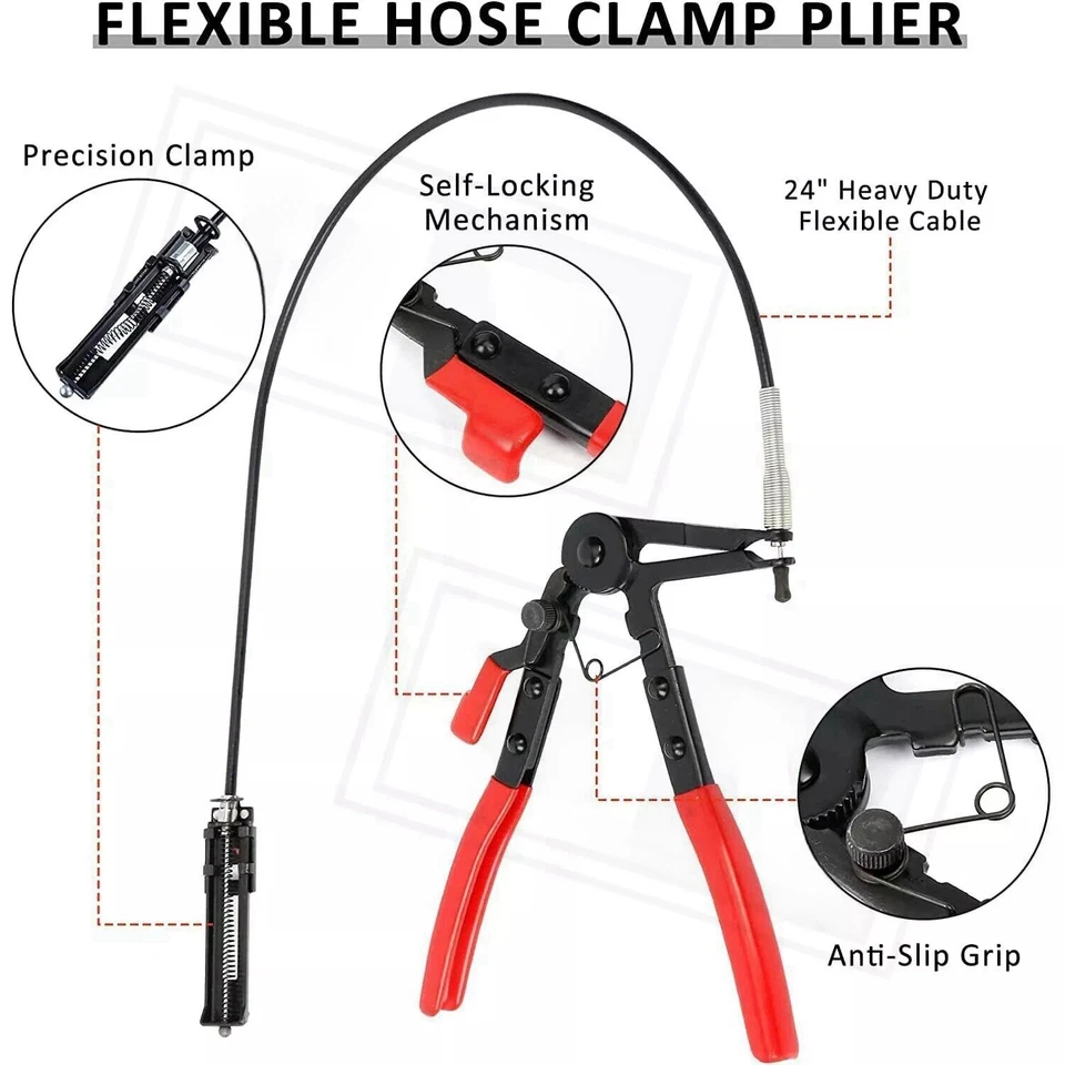 24" Cable Wire Hose Clamp Pliers Car Repairs Removal Tools Long Reach Flexible - Image 3 of 4