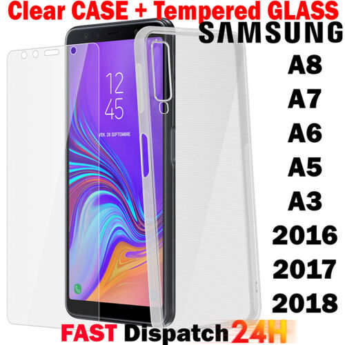 Hülle für Samsung Galaxy A3 A5 A6 A7 A8 A9 Stoßfest Durchsichtig Case Displayschutzfolie - Bild 1 von 12