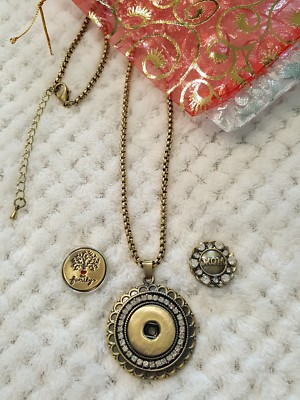 Mom Family Tree Of Life Snap button Necklace Jewelry set interchangeable bronze 