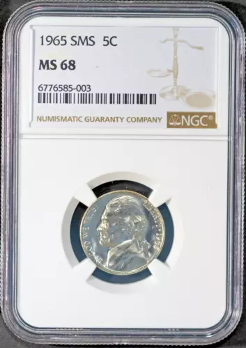 1965 SMS 5c Jefferson Head Nickel MS 68 NGC # 6776585-003 0 Finer + Bonus