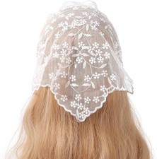 White Elegant Women Lace Flower Triangle Headband Summer Sunproof Bandana