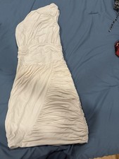 Soprano Women's Ruched One Shoulder Bodycon Dress Ivory Pullover XS