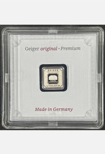 1 Gram Silver Bar GEIGER Original Premium in Square Capsule Assay .999 fine