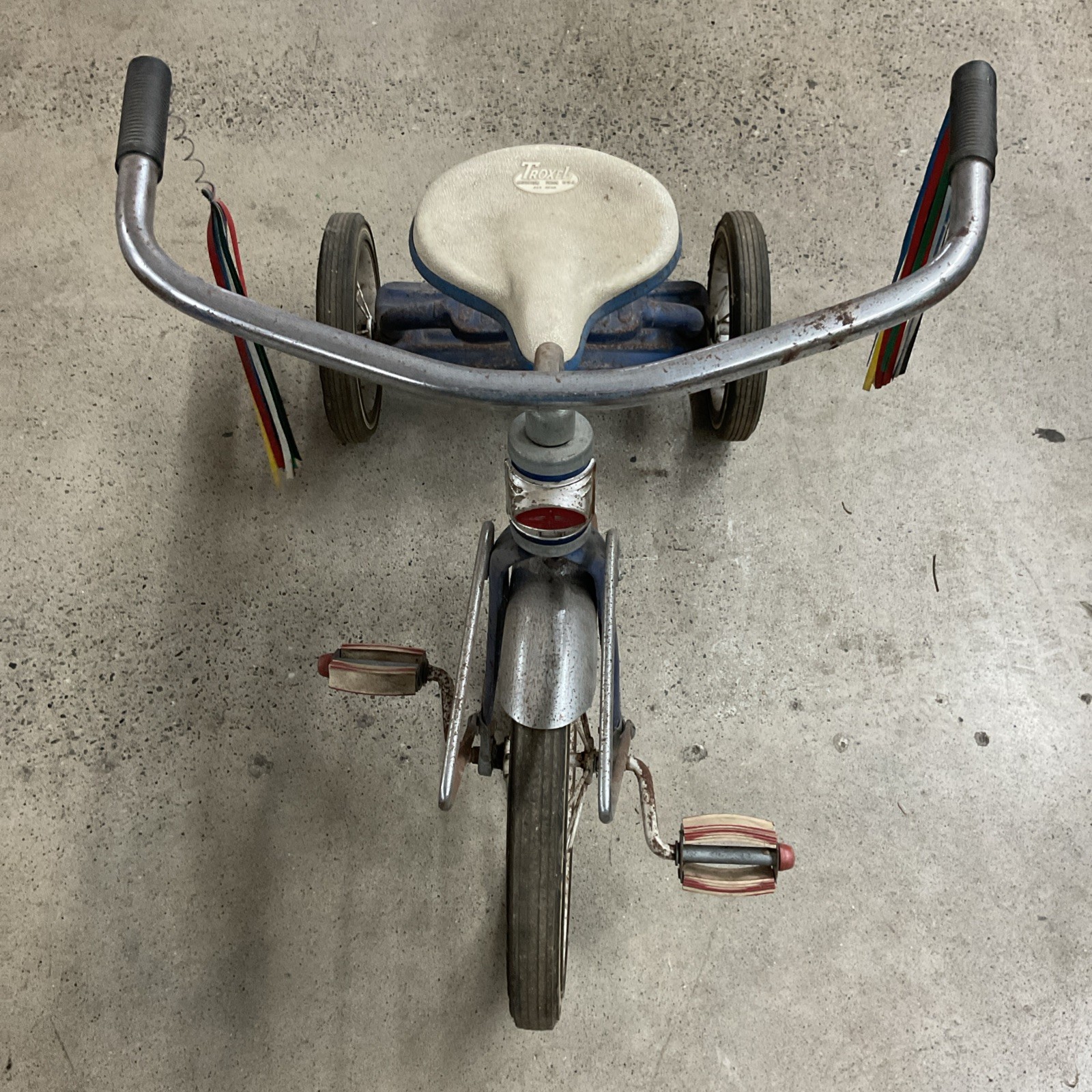 Troxel Tricycle Vintage Blue Frame White Seat Chrome Handlebars & Fenders Used