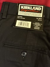 NWT Kirkland Signature Men s Pleated 100 Cotton Black Dress Pants No Iron 38x32
