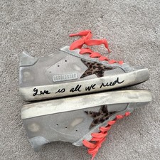 Golden Goose Superstar Leopard Print Gray Low Top Sneakers with Pink Laces