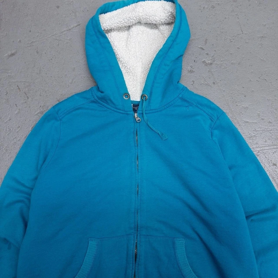 复古 Y2K 女式褪色荣耀复古蓝色夏尔巴内衬连帽衫 XL — 第 4/4 张图片