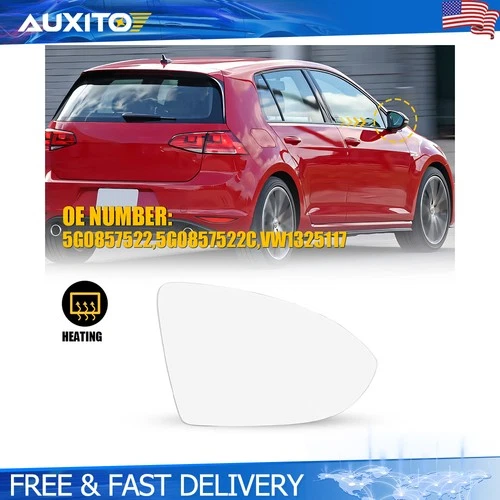 For VW GOLF MK7 MK7.5 2013-2018 Right Side Mirror Glass Heated Convex with Plate