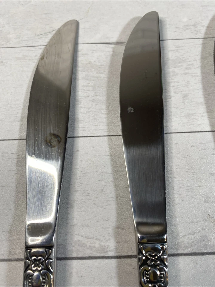 Lote de 6 cuchillos de cena vintage de cubiertos de acero inoxidable Rogers Precious Rose Corea Foto 4 de 4