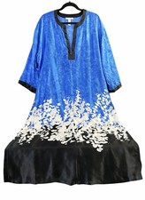 Oscar de la Renta V-Neck Long Dress Silk Size M Blue White Black