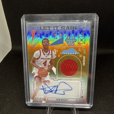 2024-25 Bowman University Best Let It Rain Relic Auto Ace Bailey Gold Prizm/50